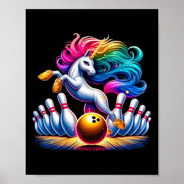 Bowling Pins Funny Unicorn Sport Bowler  Poster (Front)