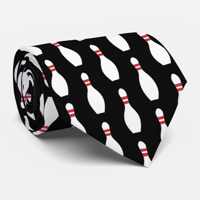 Bowling Pins Pattern Black background Tie (Rolled)