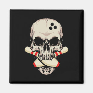 Bowling Pins Retro Skull Skeleton Head Bowling Bal Magnet