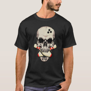 Bowling Pins Retro Skull Skeleton Head Bowling Bal T-Shirt