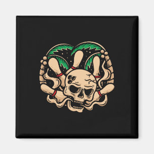 Bowling Pins Retro Skull Skeleton Head Bowling Ll Magnet
