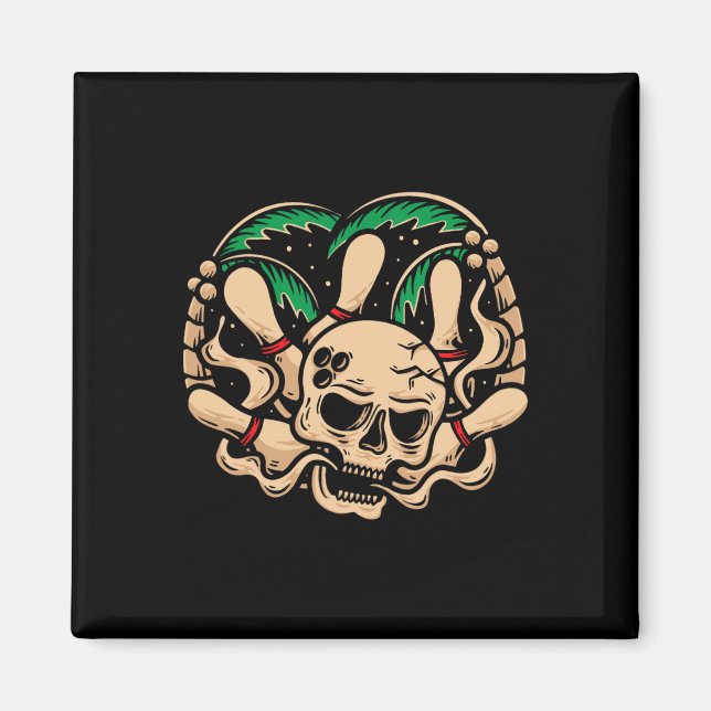 Bowling Pins Retro Skull Skeleton Head Bowling Ll  Magnet (Front)