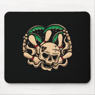 Bowling Pins Retro Skull Skeleton Head Bowling Ll Mouse Pad