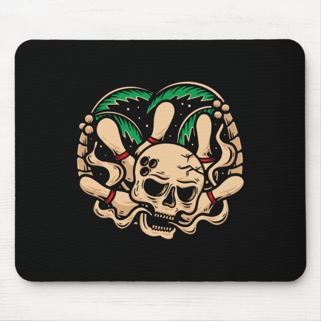 Bowling Pins Retro Skull Skeleton Head Bowling Ll  Mouse Pad (Front)