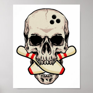 Bowling Pins Retro Skull Skeleton Head Bowling Ll  Poster