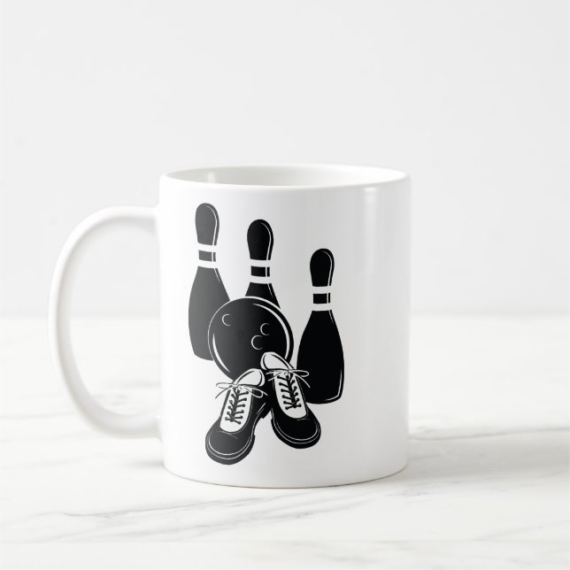 bowling pins shoes and ball sports art  coffee mug (Left)