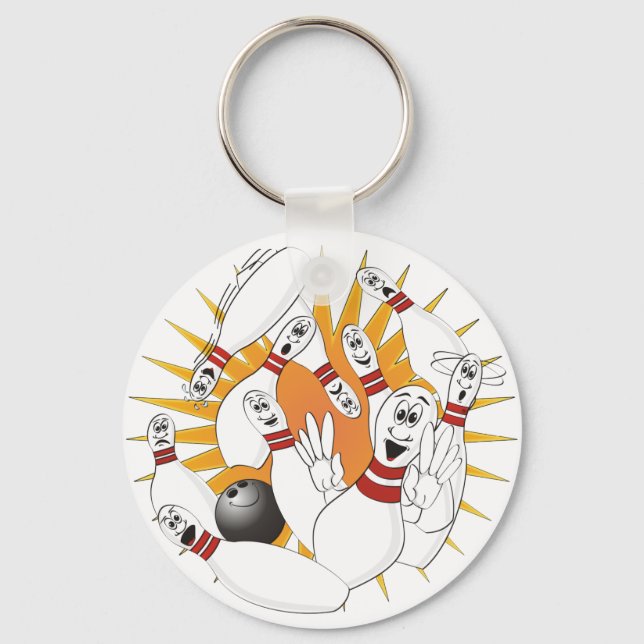 Bowling Pins Strike Cartoon Key Ring (Front)