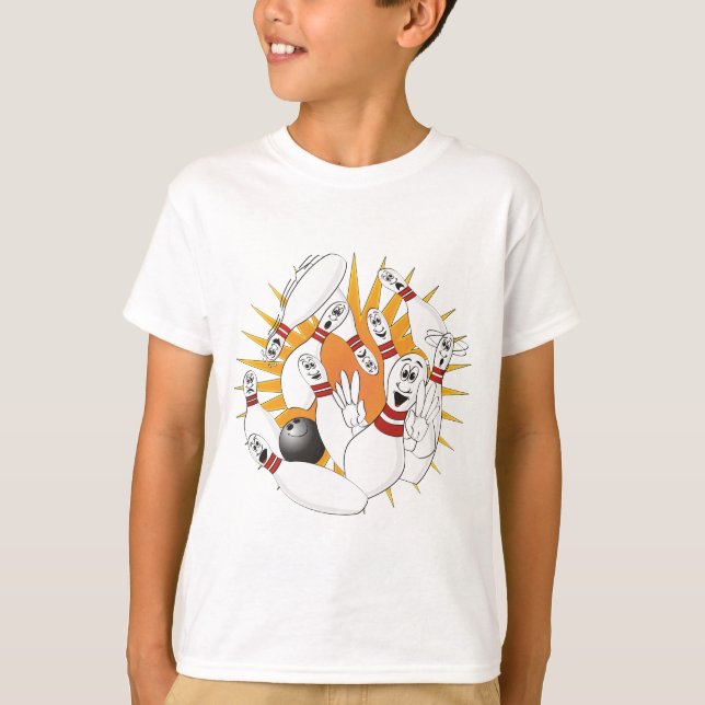 Bowling Pins Strike Cartoon T-Shirt (Front)