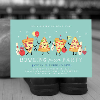 Bowling Pizza Birthday Invitation Boys Strike Up