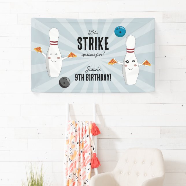 Bowling Pizza Strike Up Some Fun Kids Birthday  Banner (Insitu)