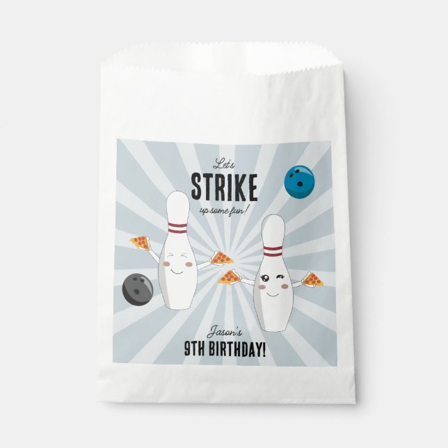Bowling Pizza Strike Up Some Fun Kids Birthday  Favour Bag (Front)