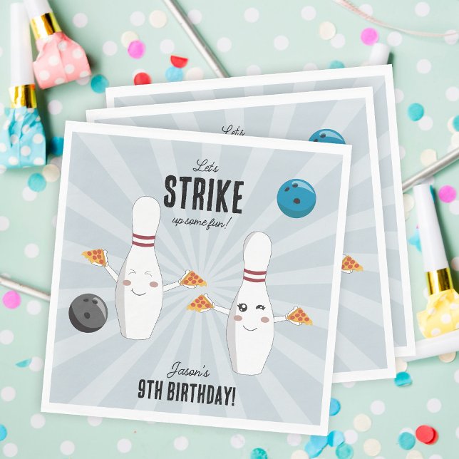 Bowling Pizza Strike Up Some Fun Kids Birthday  Napkin (Bowling Pizza Strike Up Some Fun Kids Birthday Napkins)