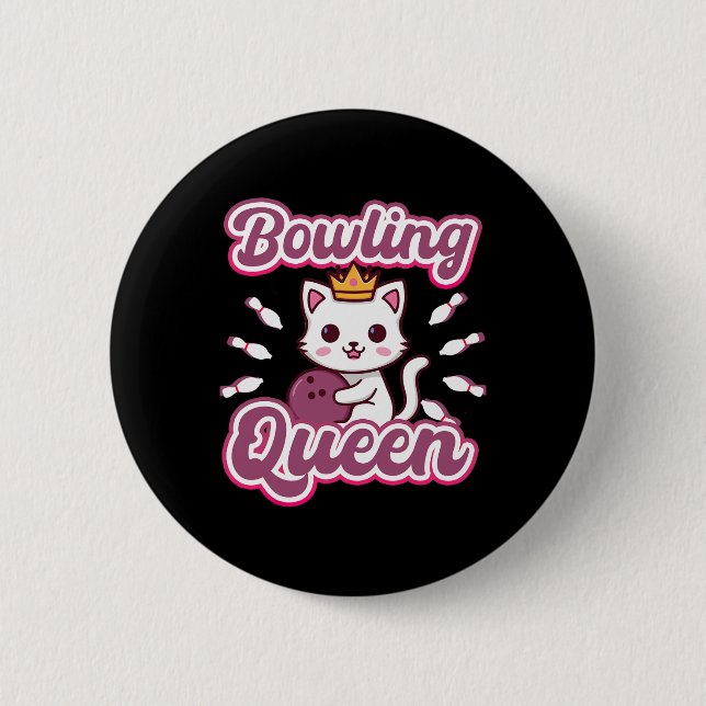 Bowling Queen' Cute Women's Girly Kawaii Anime Cat 6 Cm Round Badge (Front)