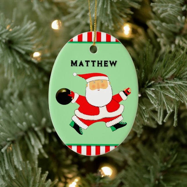 Bowling Santa Claus Ceramic Ornament (Tree)