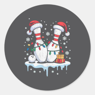 Bowling Santa Hat Funny Christmas Long Sleeve Classic Round Sticker