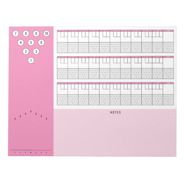 Bowling Scoreboard Diagrams & Notes | Pink & White (Front)