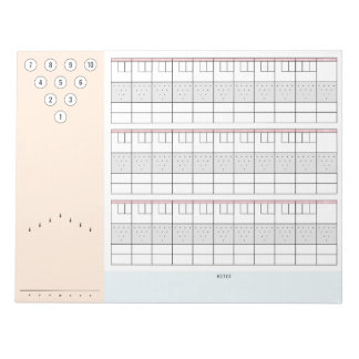 Bowling scoresheet 3 games w/ pins and frame notes