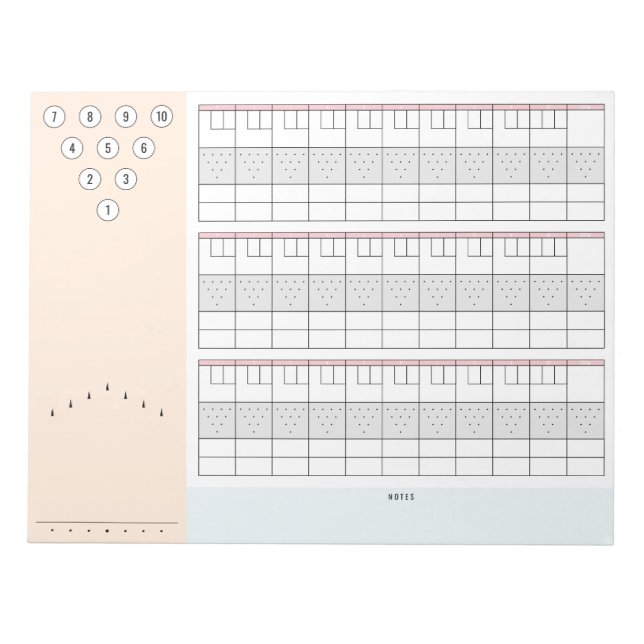 Bowling scoresheet 3 games w/ pins and frame notes (Front)