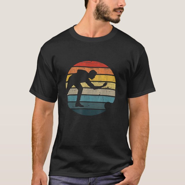 Bowling Silhouette On A Distressed Retro Sunset T-Shirt (Front)