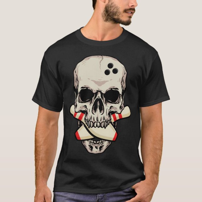 Bowling Skull Skeleton Head Bowling Ball T-Shirt (Front)