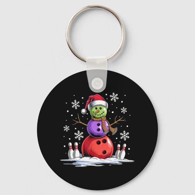 Bowling Snowman Bowling Player Santa Hat Christmas Key Ring (Front)