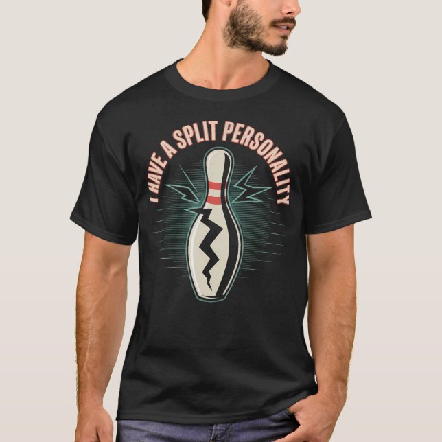 Bowling Split Personality Fun Team Graphic Design T-Shirt (Front)