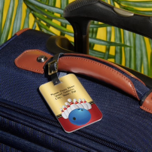 Bowling Sport Ball and Pins personalise  Luggage Tag