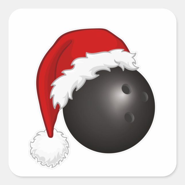 Bowling Sport fans Santa hat Christmas Xmas Square Sticker (Front)