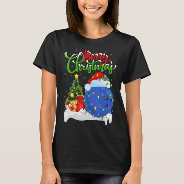 Bowling Sports   Xmas Decoration Santa Bowling Chr T-Shirt (Front)
