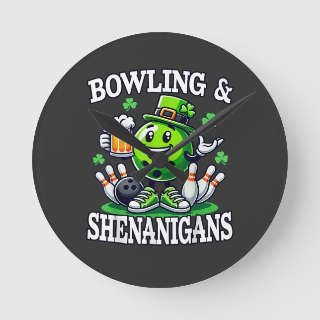Bowling St Patrick's Day Shenanigans Round Clock (Front)