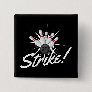 bowling strike! 15 cm square badge
