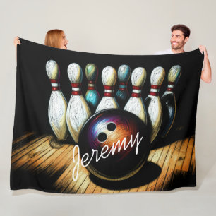 Bowling Strike Personalised Name Fun Fleece Blanket