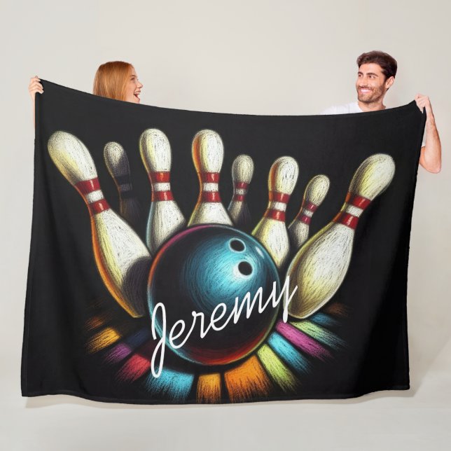 Bowling Strike Personalised Name Fun Fleece Blanket (In Situ)