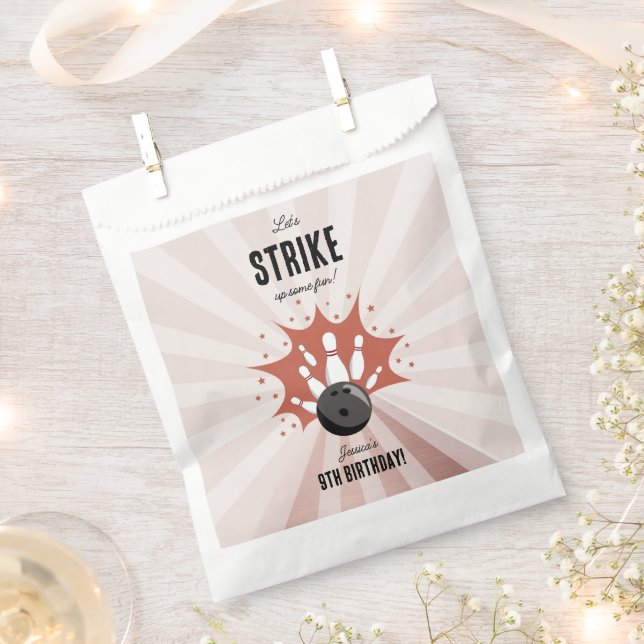 Bowling Strike Up Some Fun Birthday Rose Gold Girl Favour Bag (Clipped)