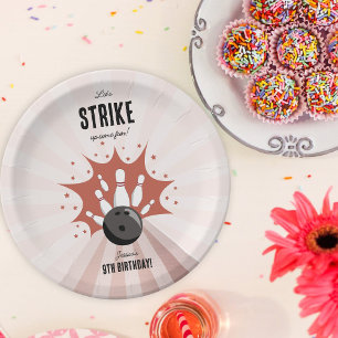Bowling Strike Up Some Fun Birthday Rose Gold Girl Paper Plate