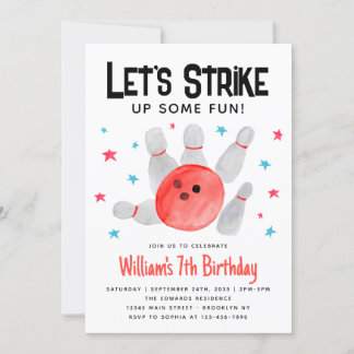 Bowling Strike Up Some Fun Kids Birthday Party Invitation