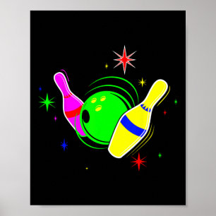Bowling T Shirt 80s Retro Neon Sign Strike Bowling