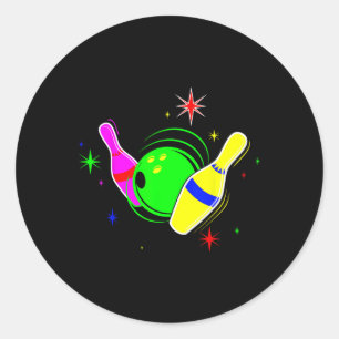 Bowling T Shirt 80s Retro Neon Sign Strike Bowling Classic Round Sticker