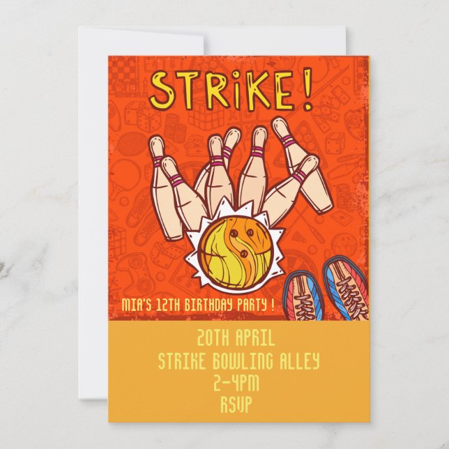 Bowling teenage tween girls birthday party invitation (Front)