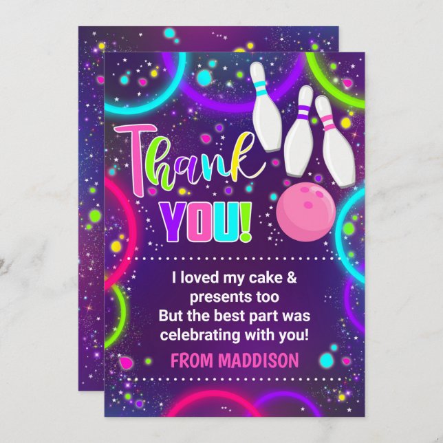 Bowling Thank you Card Glow Bowling Thank you Card (Front/Back)