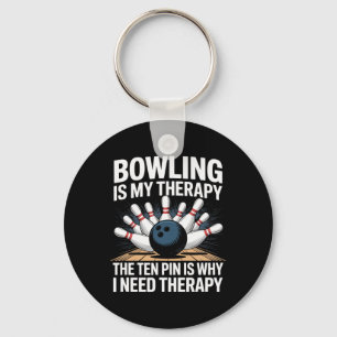 Bowling Therapy Humor Ten Pin Frustration Design  Key Ring
