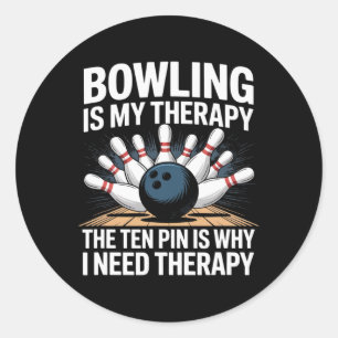 Bowling Therapy Humour Ten Pin Frustration Design Classic Round Sticker