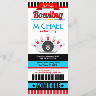 Bowling Ticket Pass Birthday Party Invitation