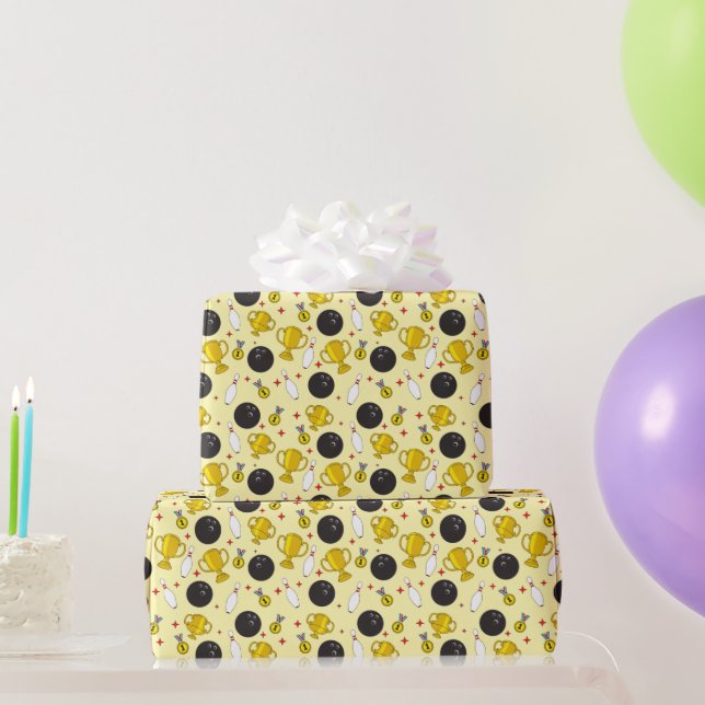 Bowling Tournament Winner Pins Trophy Pattern Wrapping Paper (Party Gifts)