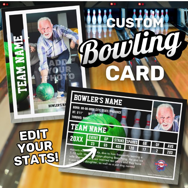 Bowling Trading Card Souvenir (Custom bowler trading card that can be edited to include your personal bowling team stats.)