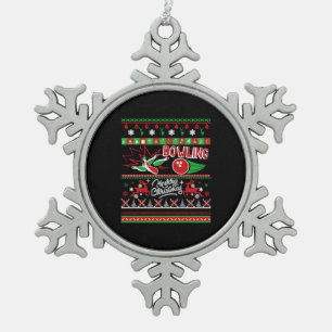 Bowling Ugly Christmas Snowflake Pewter Christmas Ornament