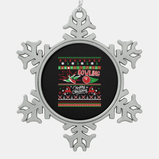 Bowling Ugly Christmas Snowflake Pewter Christmas Ornament (Front)