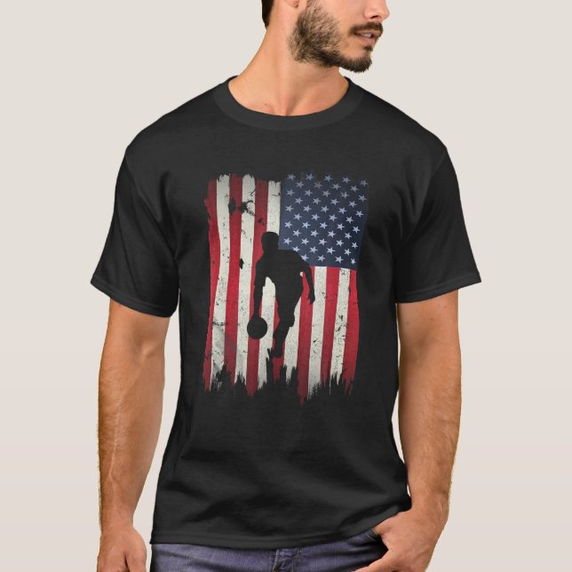 Bowling USA American Flag 4th of July Patriotic Bo T-Shirt (Front)