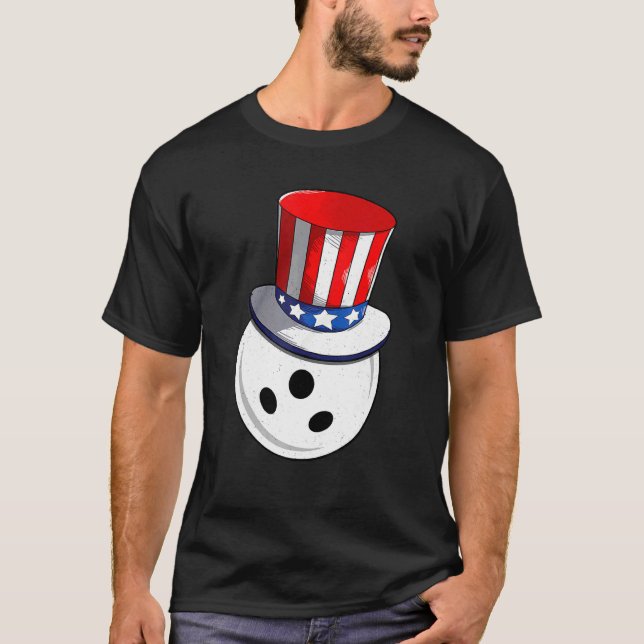 Bowling With American Flag Hat Patriotic 4th Of Ju T-Shirt (Front)