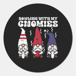 Bowling With Gnomies Bowler Gnome Matching Men Wom Classic Round Sticker